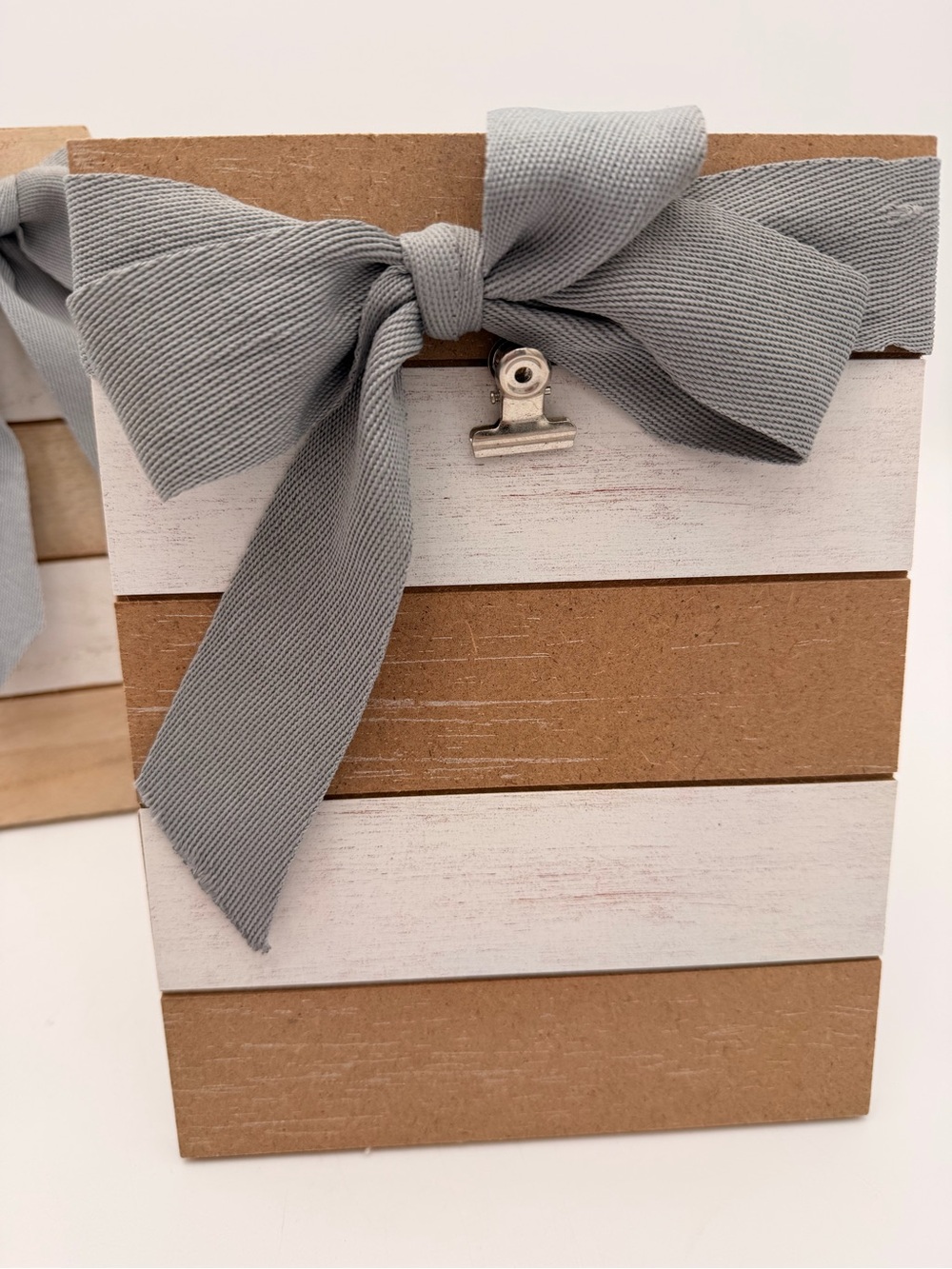 Set of 2 Striped Wood Photo Display with Gray Bow - Picture 4 of 9